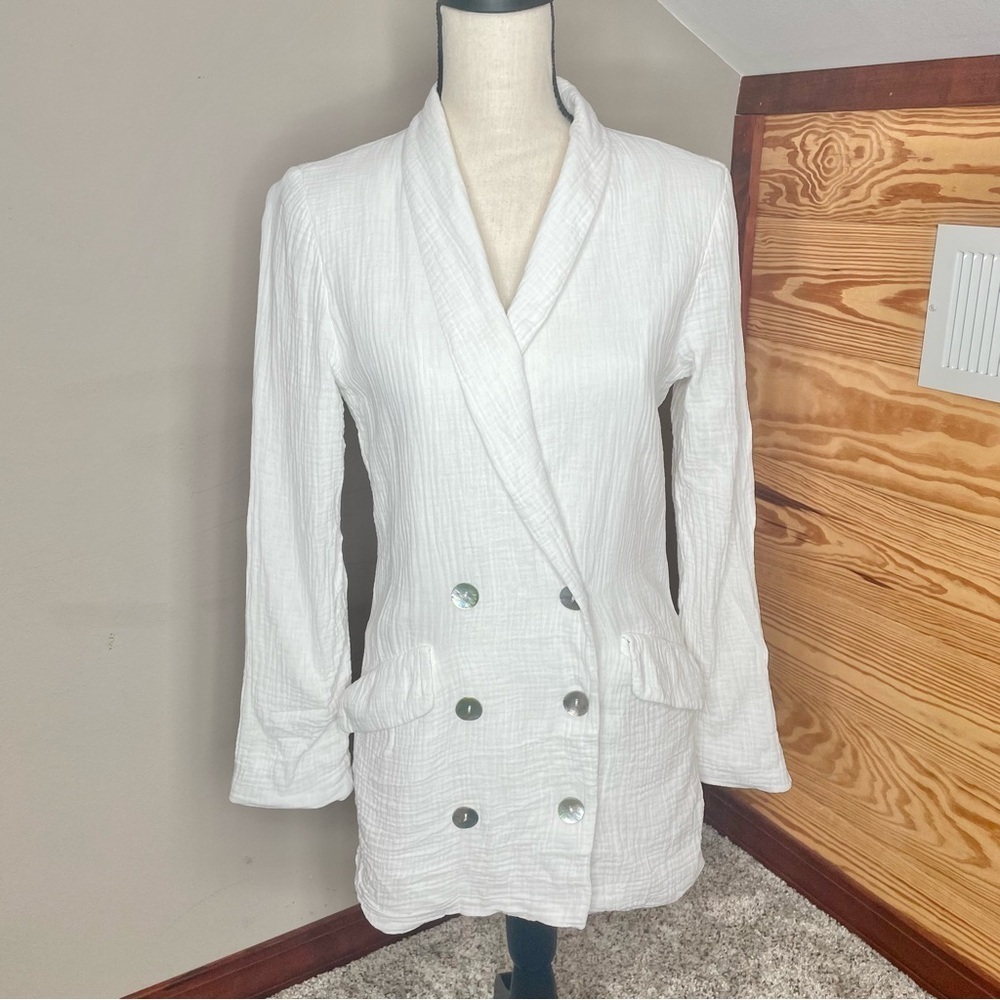 L*SPACE Bianca Blazer Jacket Cream White 6 Double Breasted Muslin Cotton - Picture 2 of 10